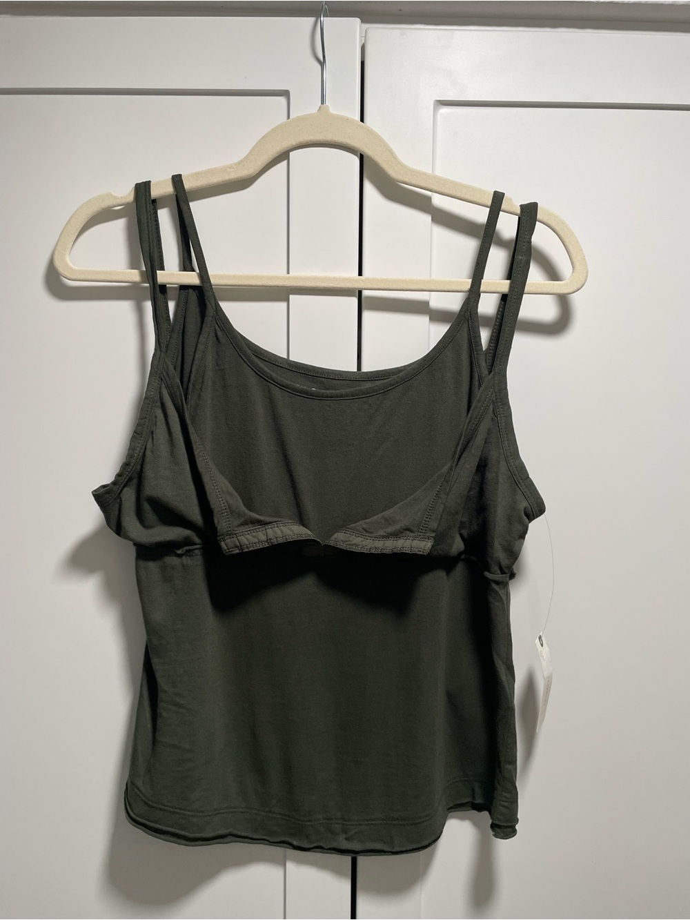 Pilcro Double Strap Layered Henley Notch Babydoll Cami Tank Olive Green w/ Flaw